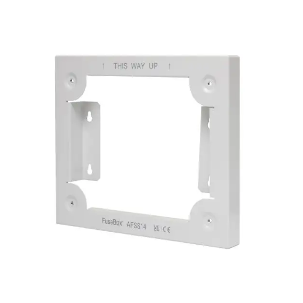 White wall mounting bracket with 'This Way Up' text on a white background