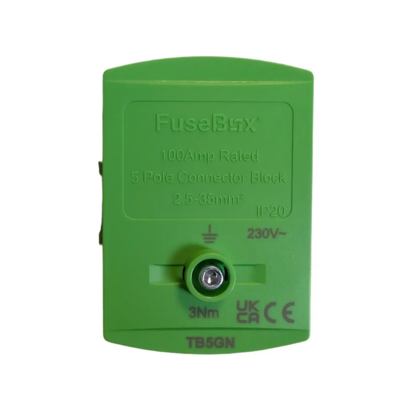 TB5GN 100A Terminal Block Green - 5 Pole IP20 Earth Connector | Fusebox ...