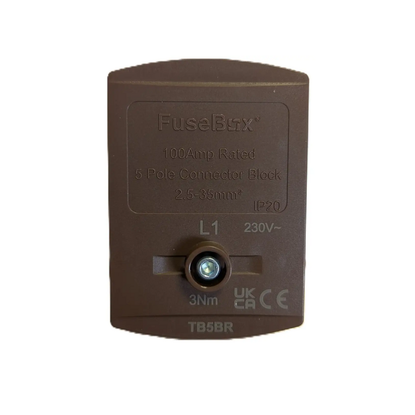 TB5BR 100A Terminal Block Brown - 5 Pole IP20 Live Connector | Fusebox ...