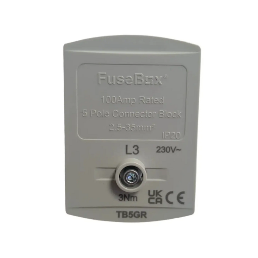 TB5GR 100A Terminal Block Grey - 5 Pole IP20 Connector | Fusebox Store