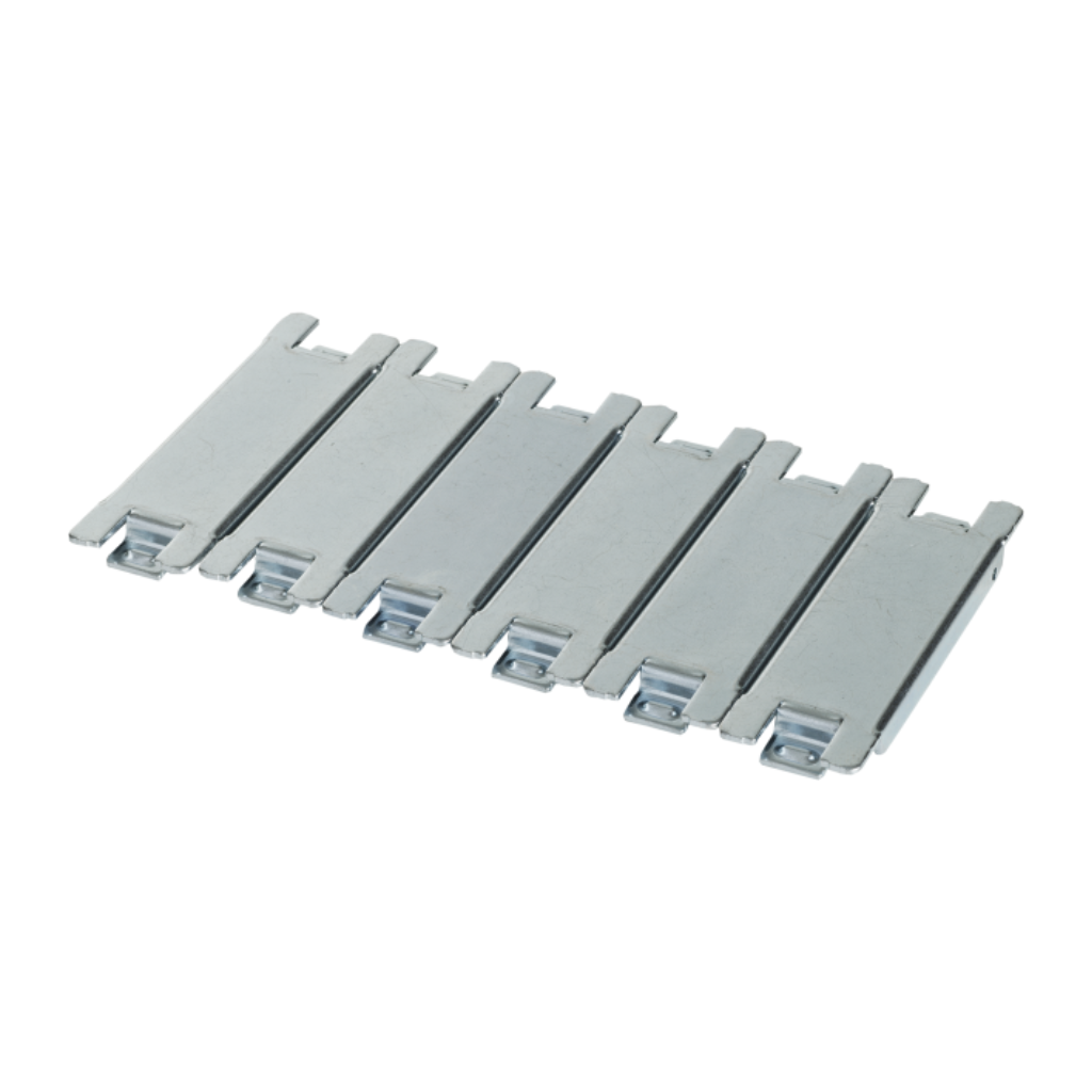 Set of gray metal brackets on a white background